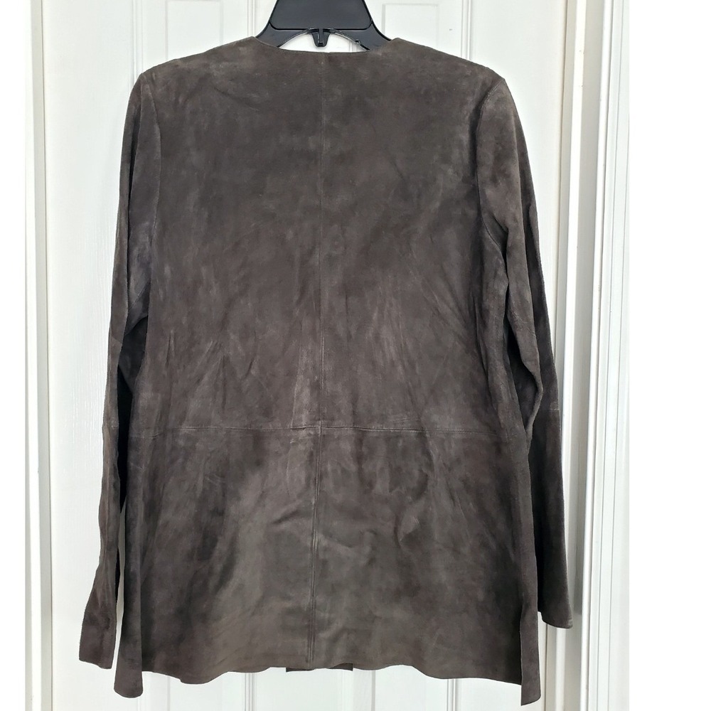 Chocolate Brown Suede Jacket Cardigan Classic Minimalist Boho Chic Size M - Picture 3 of 8